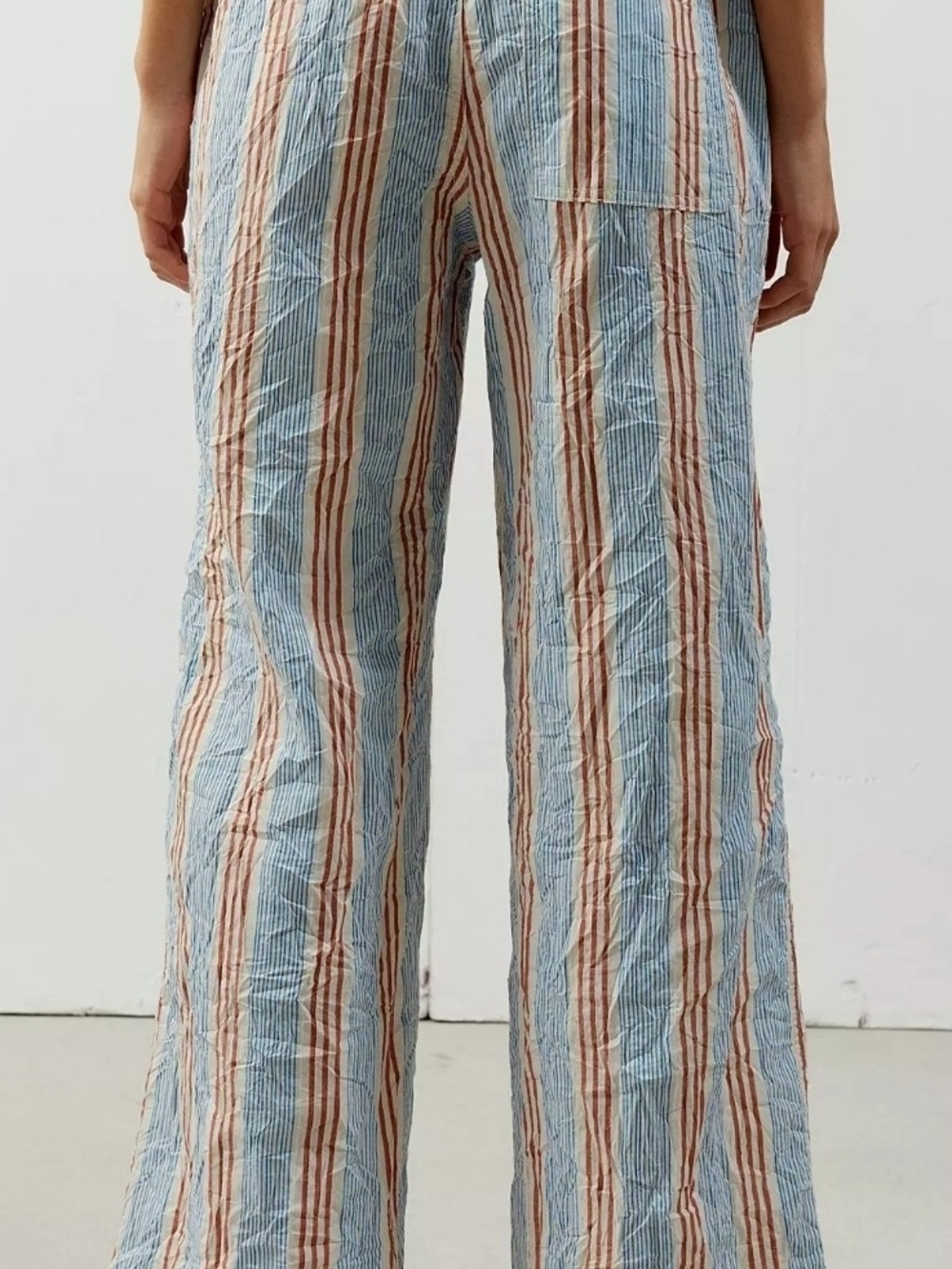 BDG Light Blue & Tan Striped Wide-Leg Drawstring Pants - Picture 2 of 8